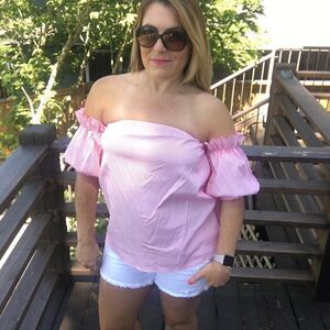 Ruffled Striped Off The Shoulder Top